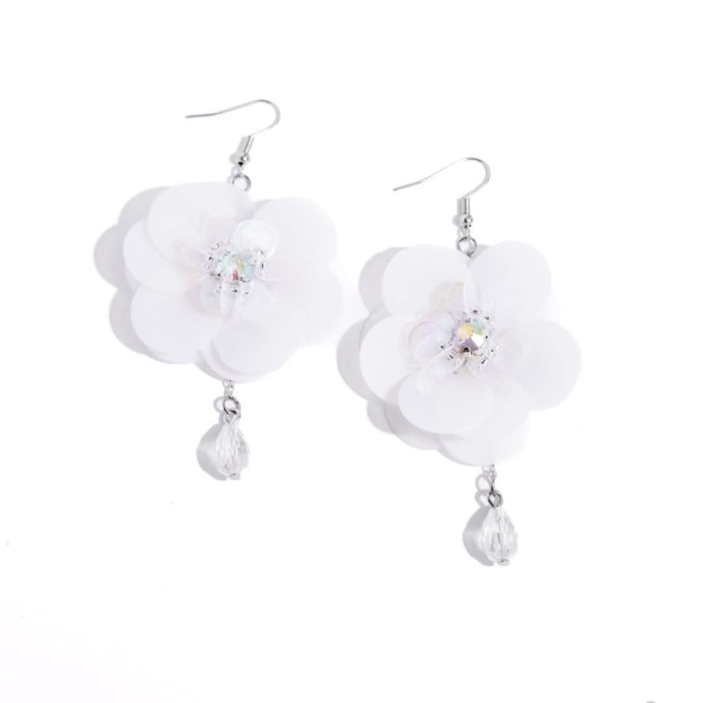 Paparazzi White Floral Drop Earrings